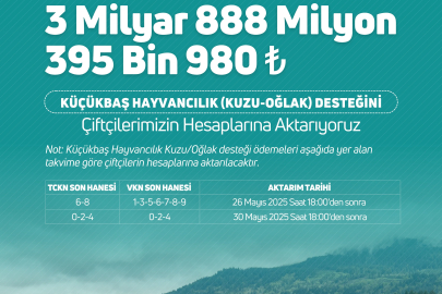 Çiftçilere 3 milyar 888 milyon 395 bin TL küçükbaş hayvancılık desteği